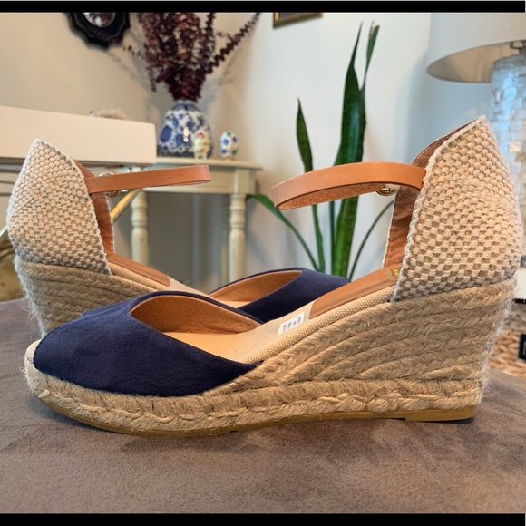 navy suede espadrille wedges